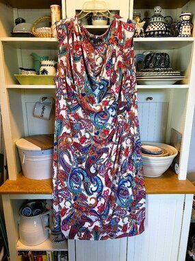 Lauren Ralph Lauren Dress Sz 22W Colorful, Paisley Cowl Neck Sleeveless Dress